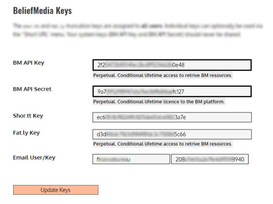 BeliefMedia Administration Keys