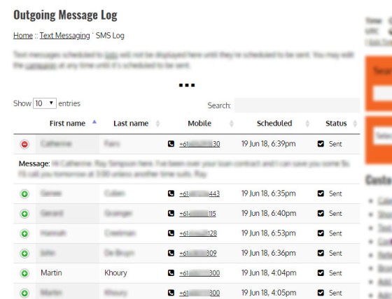 SMS Message Logs