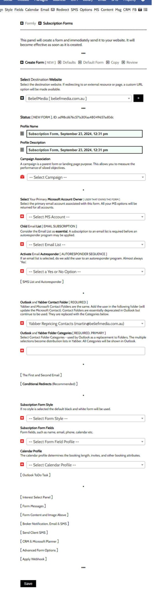 Create Form Panel Collapsed