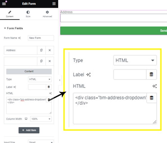 Elementor HTML Form Field