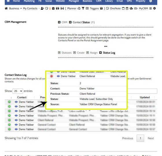 CRM Status Log, All Users and All Changes