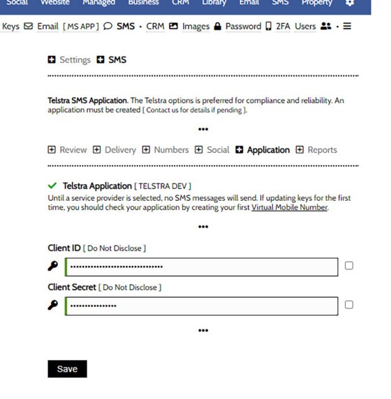 SMS Application Keys