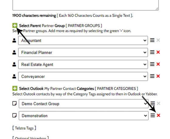 SMS Partner Categories Groups