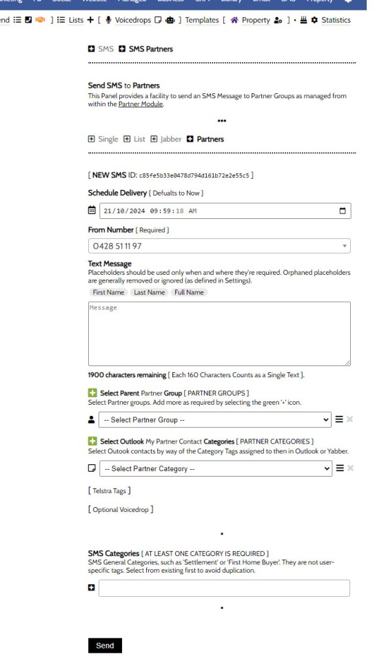 SMS Partner Send Panel