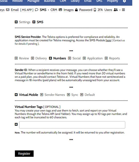 SMS Settings Virtual Mobile