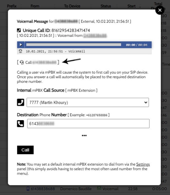 VoIP Voicemail Modal