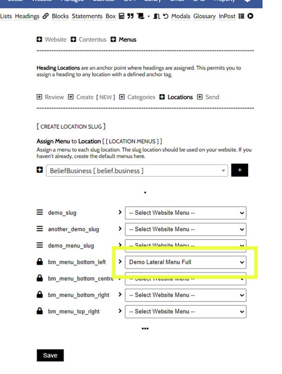 Website Menu Locations Assign